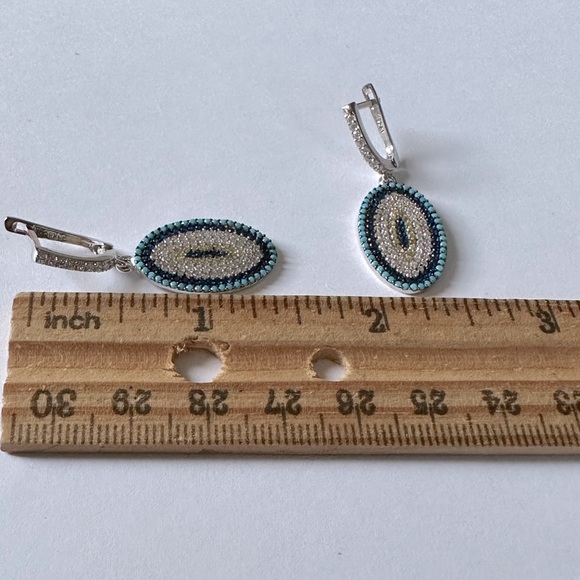 🧿925 Silver evileye set of earrings and ring turquoise and cz stones - Picture 2 of 9
